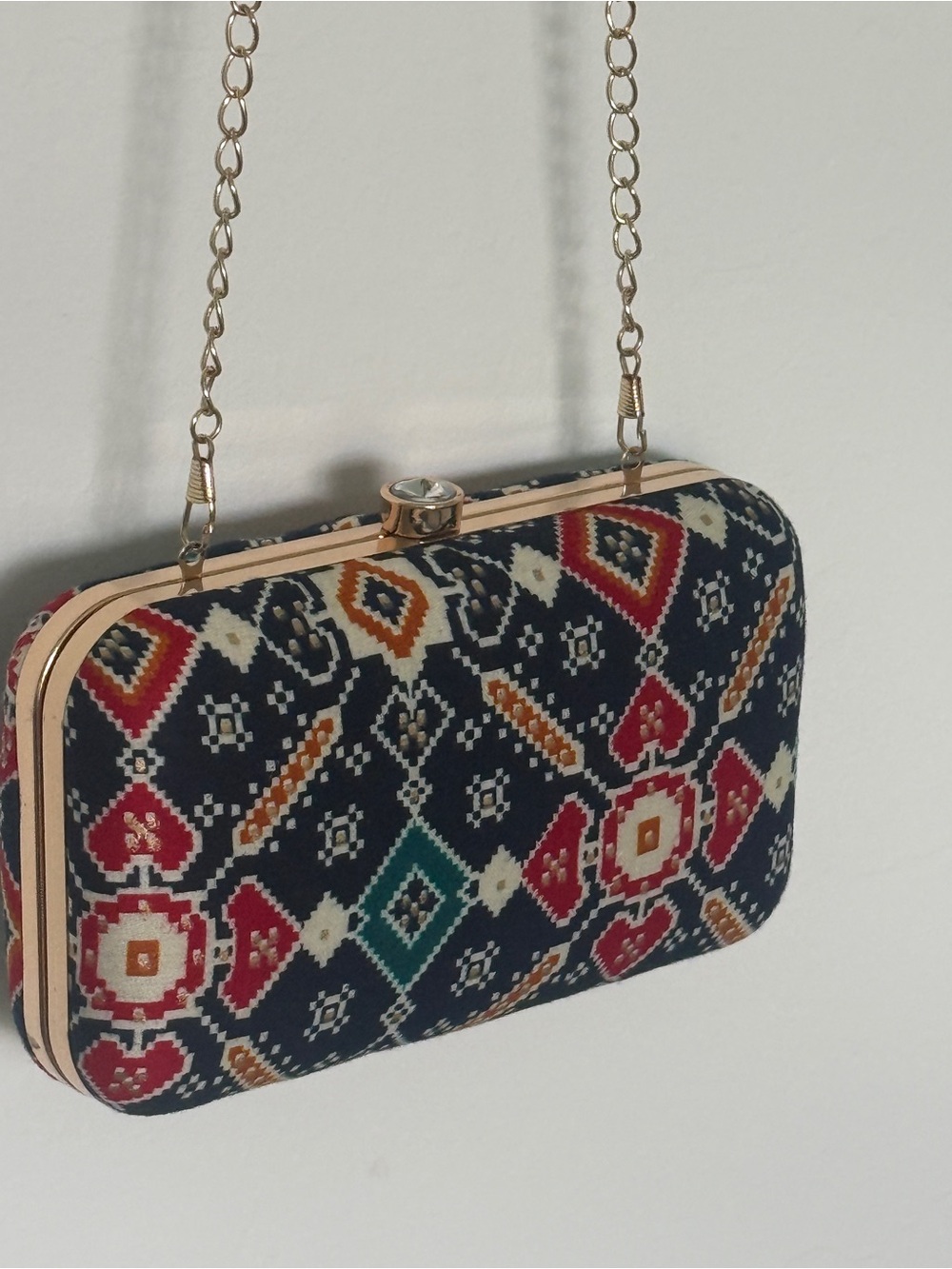 Navy Geometric Print Box Clutch Crossbody Evening Bag